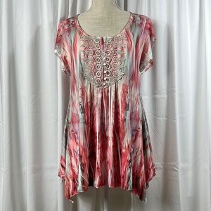 Live and Let Live Small Red/Grey Embroidered Tunic
